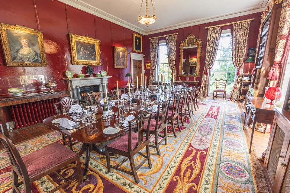 The dining room laid for dinner