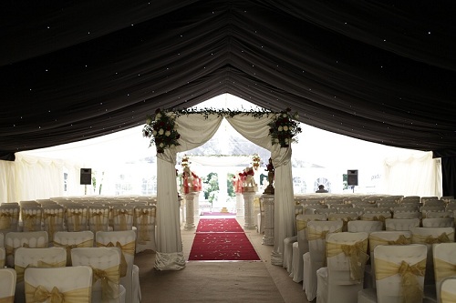 Inside a marquee at Bryngwyn